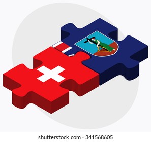 Switzerland and Montserrat Flags in puzzle isolated on white background
