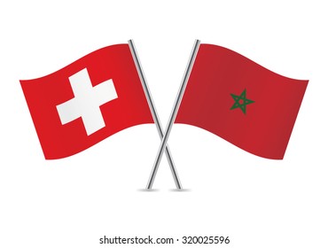 Switzerland and Morocco flags. Vector illustration.