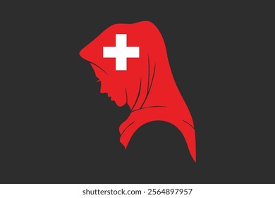 Switzerland Muslim girl wearing France flag hijab, Switzerland flag vector graphic, Switzerland country flag is a symbol of freedom, National Switzerland flag, vector illustration
