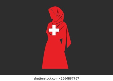 Switzerland Muslim girl wearing France flag hijab, Switzerland flag vector graphic, Switzerland country flag is a symbol of freedom, National Switzerland flag, vector illustration
