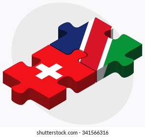 Switzerland and Namibia Flags in puzzle isolated on white background