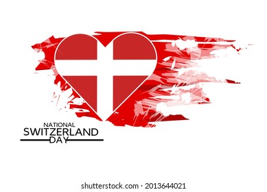 Switzerland National day background. Abstract brushed watercolor flag of Switzerland in grunge heart shape. Holiday template background.