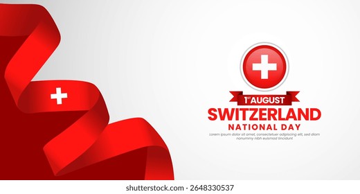Switzerland national day with waving ribbon flag for banner design