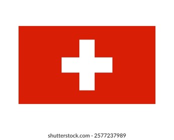 Switzerland national flag isolated on white. Official colors and image of the cross, simple flat design. Vector clipart or icon for Swiss events and news illustration, travel or politics banner.