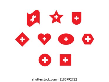 Switzerland national flag set country emblem state symbol