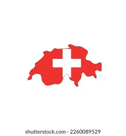 Switzerland - national flag in a shape of country map silhouette with thin black outline. Simple flat vector icon.