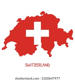 Switzerland National Flag Shaped as Country Map