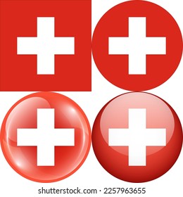 Logo-Symbol der Schweiz, bestehend aus 1:1-Quadrat, runder Circular Shape, Blase und Button-Design-Vektorgrafik einzeln auf weißem Hintergrund