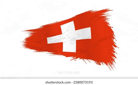 Switzerland National Flag with Textured Brush Strokes. Artistic Brush Stroke Design.