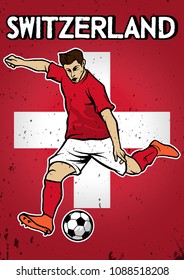 Switzerland National Football Team with Flag Background