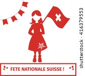 Switzerland national independence day greeting card. Girl holding swiss flag