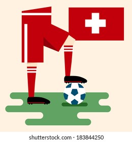 Switzerland, national soccer uniform and flag, flat design