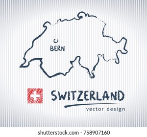 Switzerland national vector drawing map on white background