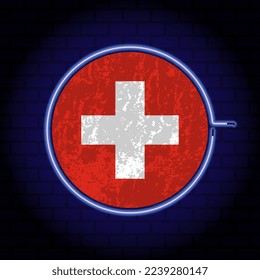 Switzerland neon grunge flag on wall backgrond. Vector illustration.