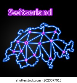 Switzerland neon map, isolated vector illustration.