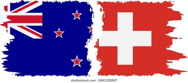 Switzerland and New Zealand grunge flags connection, vector