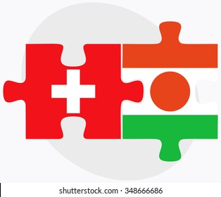 Switzerland and Niger Flags in puzzle isolated on white background