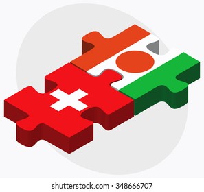 Switzerland and Niger Flags in puzzle isolated on white background
