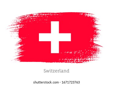 Bandera oficial de Suiza en forma de pincel. Símbolo suizo de identidad nacional. Objeto de mancha de brocha de roce aislado en ilustración vectorial de fondo blanco. Sello patriótico de Suiza.