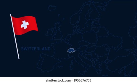 switzerland on europe map vector illustration. High quality map Europe with borders of the regions on dark background with national flag.