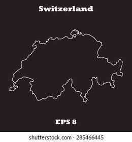Switzerland outline map, stroke. Name of country. Line style. Vector EPS8