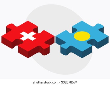 Switzerland and Palau Flags in puzzle isolated on white background