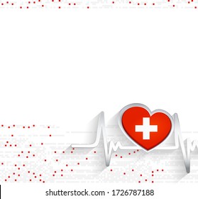 Switzerland Patriotic Background. Switzerland flag heart shaped and heartbeat line. Vector illustration.