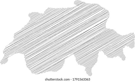 Switzerland - pencil scribble sketch silhouette map of country area with dropped shadow. Simple flat vector illustration.