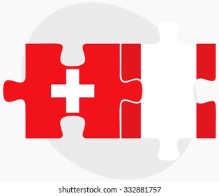 Switzerland and Peru Flags in puzzle isolated on white background