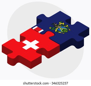 Switzerland and Pitcairn Islands Flags in puzzle isolated on white background