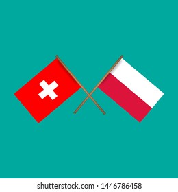Switzerland and Poland crossed flags.Language learning or travel concept.