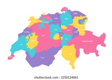 Die politische Landkarte der Verwaltungseinheiten der Schweiz - Kantone. Farbige Vektorkarte mit Etiketten.