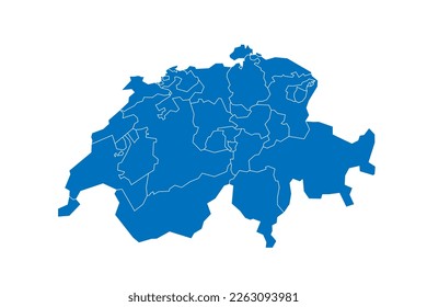 Switzerland political map of administrative divisions - cantons. Solid blue blank vector map with white borders.