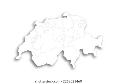 Switzerland political map of administrative divisions - cantons. Flat white blank map with thin black outline and dropped shadow.