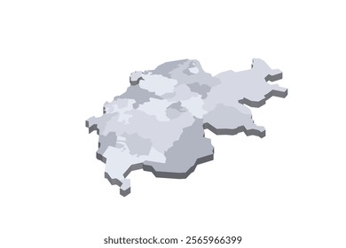 Switzerland political map of administrative divisions - cantons. 3D isometric blank vector map in shades of grey.