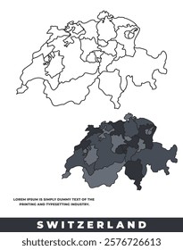 Switzerland political regions black color outline map set