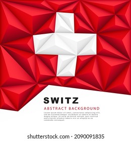 Switzerland polygonal flag. Vector illustration. Abstract background in the form of colorful red and white pyramids and polygons.