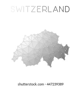 Switzerland polygonal vector map. Molecular structure country map design. Network connections polygonal Switzerland map in geometric style for your infographics.