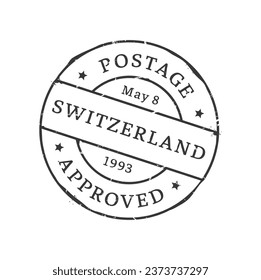 Switzerland postage and postal stamp. European country mail delivery service seal, post departure country or region circle vector imprint, letter envelope or postcard Switzerland vintage ink stamp