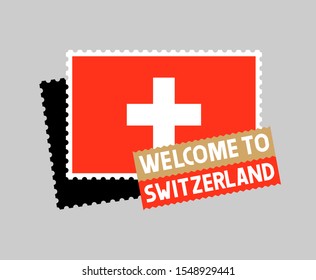 Switzerland postmark, sign, welcome card with hand made inscription, font