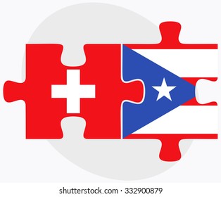 Switzerland and Puerto Rico Flags in puzzle isolated on white background
