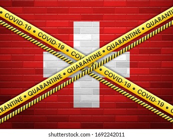 Schweiz in Quarantäne Ziegelmauerhintergrund. Vektorillustration.
