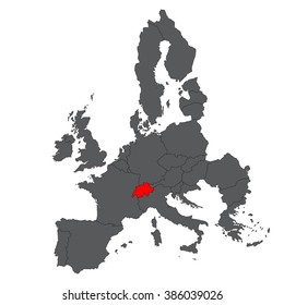 Switzerland red map on gray Europe map vector