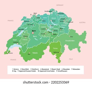 Karte Vektorgrafik Schweiz Regionen (Kantone)