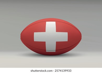 Switzerland rugby ball featuring the national flag design on a gray background