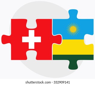 Switzerland and Rwanda Flags in puzzle isolated on white background