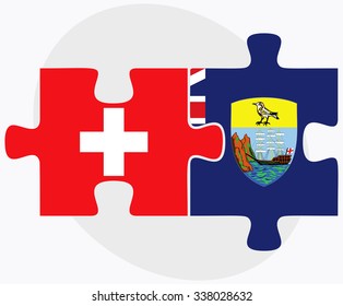 Switzerland and Saint Helena Flags in puzzle isolated on white background