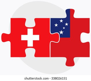 Switzerland and Samoa Flags in puzzle isolated on white background