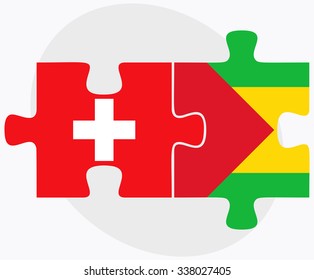 Switzerland and Sao Tome and Principe Flags in puzzle isolated on white background