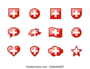 Suiza - conjunto de banderas brillantes de diferentes formas. Ilustración del vector